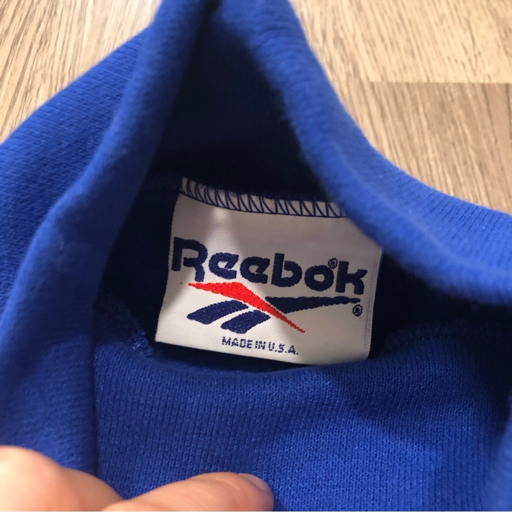 Vtg Y2K Reebok Mock Neck Sweatshirt Blue Yellow Logo Kid’s 10/12 Made‎ In USA - Picture 3 of 4